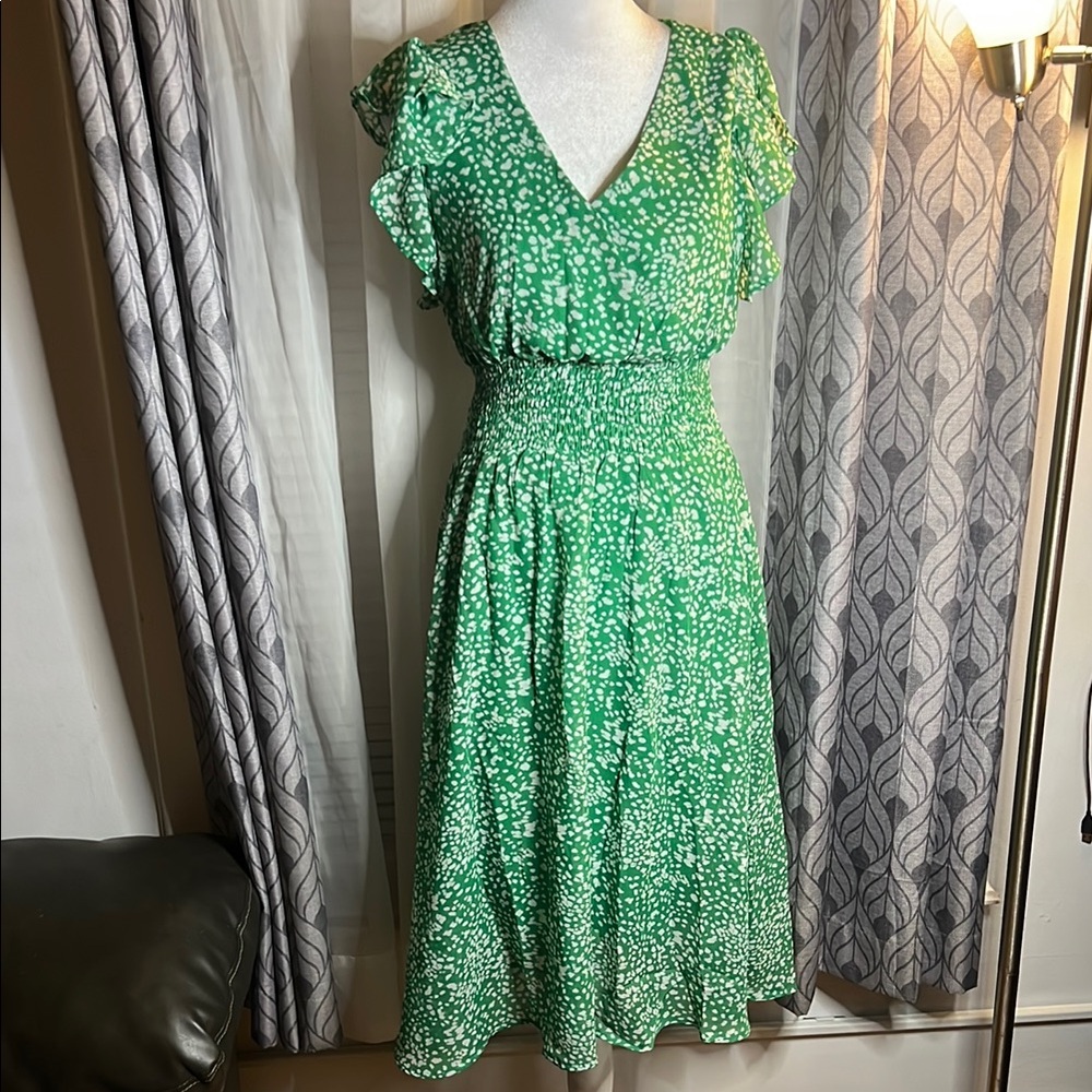 Sienna Sky Emerald Green Midi Dress with White Floral Print